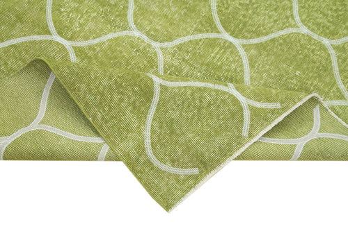 Geometric Carpet Green Geometric Cotton Wool Handmade Area Rug 4'11'' x 7'5''