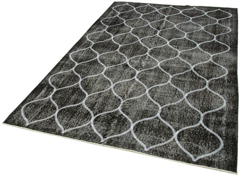 Geometric Carpet Black Geometric Cotton Wool Handmade Area Rug 5'3'' x 8'0''