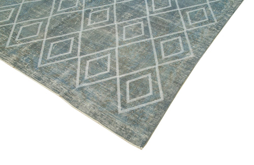 Geometric Carpet Blue Geometric Cotton Wool Handmade Area Rug 6'4'' x 9'8''