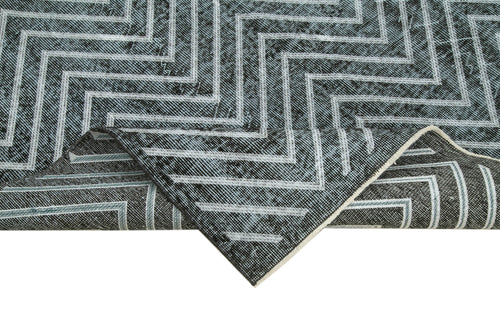 Geometric Carpet Black Geometric Cotton Wool Handmade Area Rug 5'6'' x 8'9''