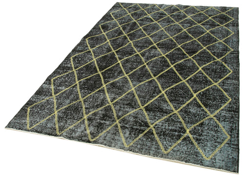 Geometric Carpet Black Geometric Cotton Wool Handmade Area Rug 5'3'' x 12'0''