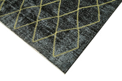 Geometric Carpet Black Geometric Cotton Wool Handmade Area Rug 5'3'' x 12'0''