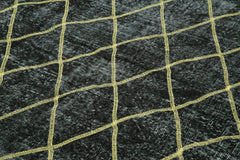 Geometric Carpet Black Geometric Cotton Wool Handmade Area Rug 5'3'' x 12'0''