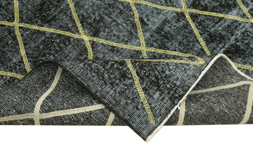 Geometric Carpet Black Geometric Cotton Wool Handmade Area Rug 5'3'' x 12'0''