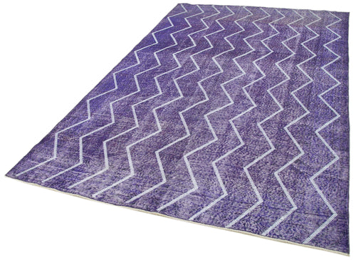Geometric Carpet Purple Geometric Cotton Wool Handmade Area Rug 5'10'' x 9'5''