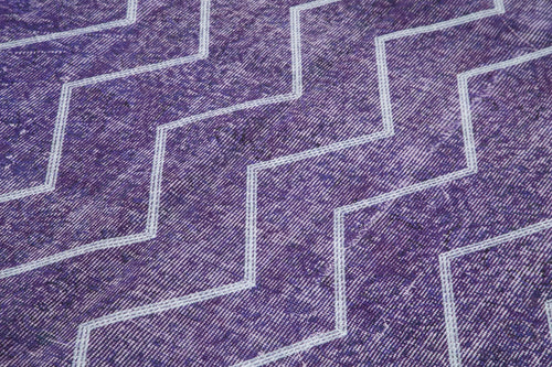 Geometric Carpet Purple Geometric Cotton Wool Handmade Area Rug 5'10'' x 9'5''