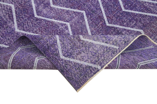 Geometric Carpet Purple Geometric Cotton Wool Handmade Area Rug 5'10'' x 9'5''