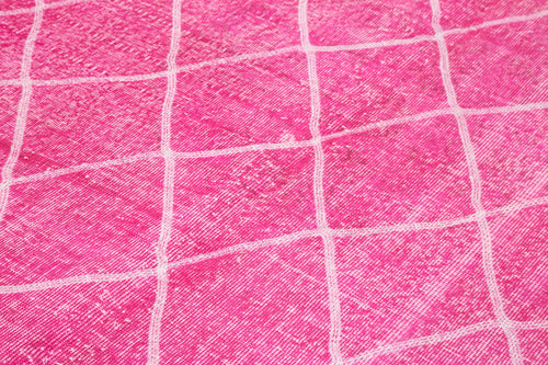 Geometric Carpet Pink Geometric Cotton Wool Handmade Area Rug 6'4'' x 10'4''