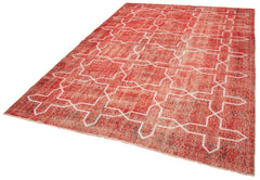 Geometric Carpet Red Geometric Cotton Wool Handmade Area Rug 6'6'' x 9'8''