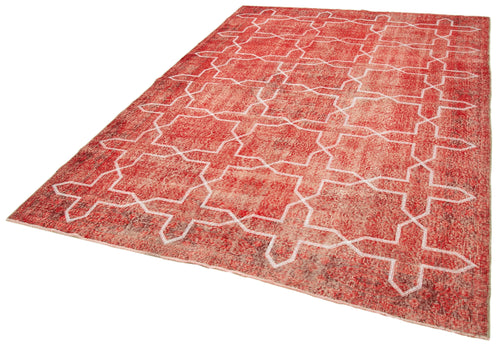 Geometric Carpet Red Geometric Cotton Wool Handmade Area Rug 6'6'' x 9'8''