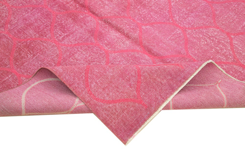 Geometric Carpet Pink Geometric Cotton Wool Handmade Area Rug 5'5'' x 8'10''