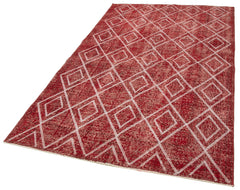 Geometric Carpet Red Geometric Cotton Wool Handmade Area Rug 4'11'' x 8'8''