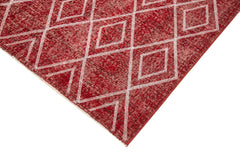 Geometric Carpet Red Geometric Cotton Wool Handmade Area Rug 4'11'' x 8'8''