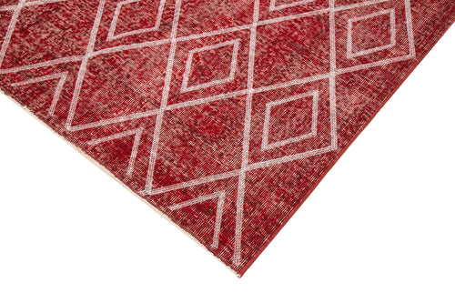 Geometric Carpet Red Geometric Cotton Wool Handmade Area Rug 4'11'' x 8'8''