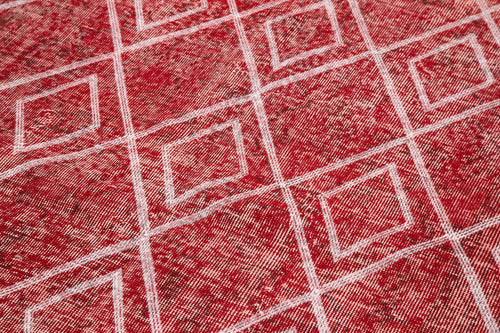 Geometric Carpet Red Geometric Cotton Wool Handmade Area Rug 4'11'' x 8'8''