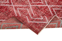 Geometric Carpet Red Geometric Cotton Wool Handmade Area Rug 4'11'' x 8'8''