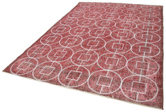 Geometric Carpet Red Geometric Cotton Wool Handmade Area Rug 6'11'' x 10'7''