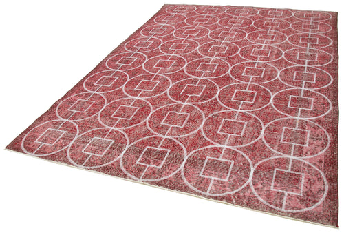 Geometric Carpet Red Geometric Cotton Wool Handmade Area Rug 6'11'' x 10'7''
