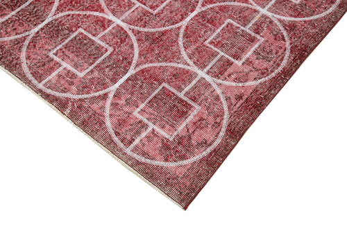Geometric Carpet Red Geometric Cotton Wool Handmade Area Rug 6'11'' x 10'7''