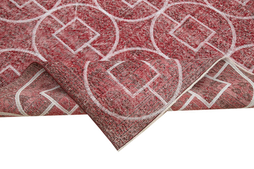 Geometric Carpet Red Geometric Cotton Wool Handmade Area Rug 6'11'' x 10'7''