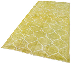 Geometric Carpet Yellow Geometric Cotton Wool Handmade Area Rug 4'7'' x 10'1''
