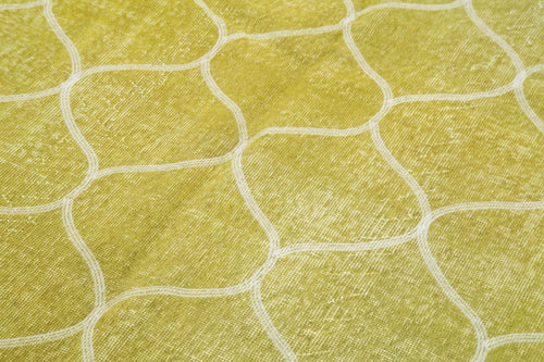 Geometric Carpet Yellow Geometric Cotton Wool Handmade Area Rug 4'7'' x 10'1''