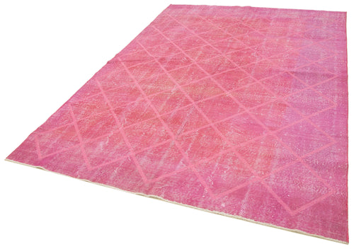 Geometric Carpet Pink Geometric Cotton Wool Handmade Area Rug 6'7'' x 9'10''
