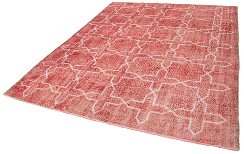Geometric Carpet Red Geometric Cotton Wool Handmade Area Rug 7'0'' x 9'6''