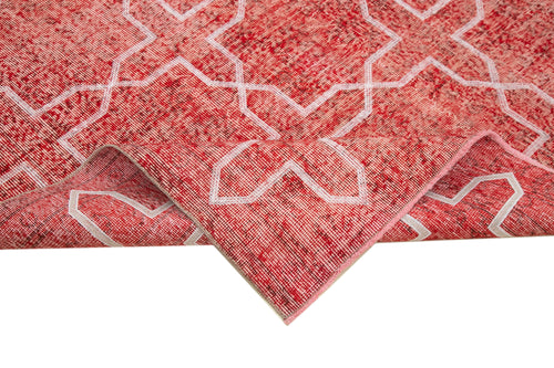 Geometric Carpet Red Geometric Cotton Wool Handmade Area Rug 7'0'' x 9'6''