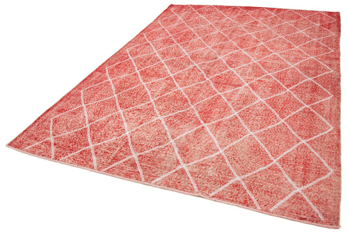 Geometric Carpet Red Geometric Cotton Wool Handmade Area Rug 6'7'' x 9'11''