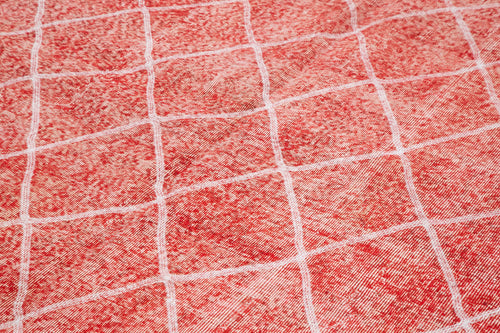 Geometric Carpet Red Geometric Cotton Wool Handmade Area Rug 6'7'' x 9'11''