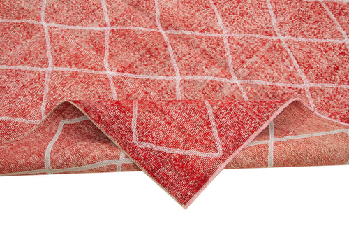 Geometric Carpet Red Geometric Cotton Wool Handmade Area Rug 6'7'' x 9'11''