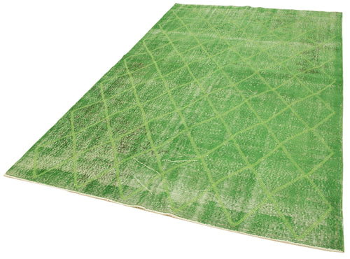 Geometric Carpet Green Geometric Cotton Wool Handmade Area Rug 5'9'' x 9'5''