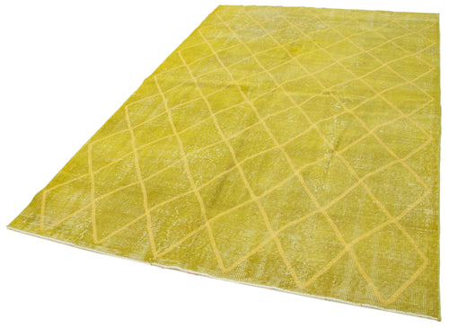 Geometric Carpet Yellow Geometric Cotton Wool Handmade Area Rug 5'9'' x 9'5''