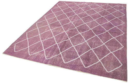 Geometric Carpet Purple Geometric Cotton Wool Handmade Area Rug 6'7'' x 8'6''