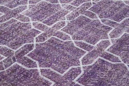 Geometric Carpet Purple Geometric Cotton Wool Handmade Area Rug 7'3'' x 9'10''