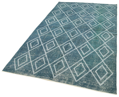 Geometric Carpet Blue Geometric Cotton Wool Handmade Area Rug 4'10'' x 8'2''