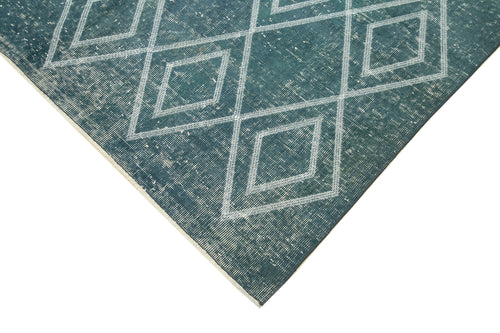 Geometric Carpet Blue Geometric Cotton Wool Handmade Area Rug 4'10'' x 8'2''