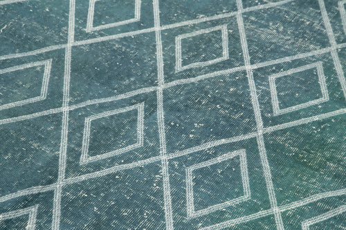 Geometric Carpet Blue Geometric Cotton Wool Handmade Area Rug 4'10'' x 8'2''