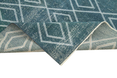 Geometric Carpet Blue Geometric Cotton Wool Handmade Area Rug 4'10'' x 8'2''