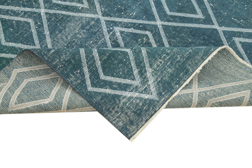 Geometric Carpet Blue Geometric Cotton Wool Handmade Area Rug 4'10'' x 8'2''