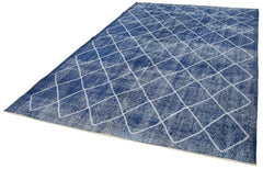 Geometric Carpet Blue Geometric Cotton Wool Handmade Area Rug 7'0'' x 10'4''