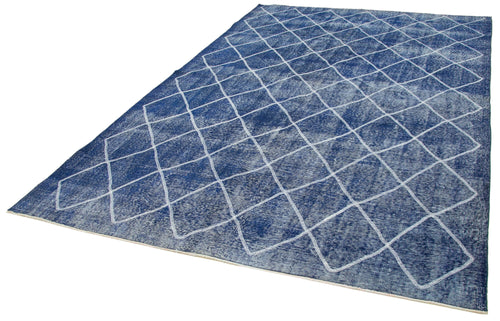 Geometric Carpet Blue Geometric Cotton Wool Handmade Area Rug 7'0'' x 10'4''