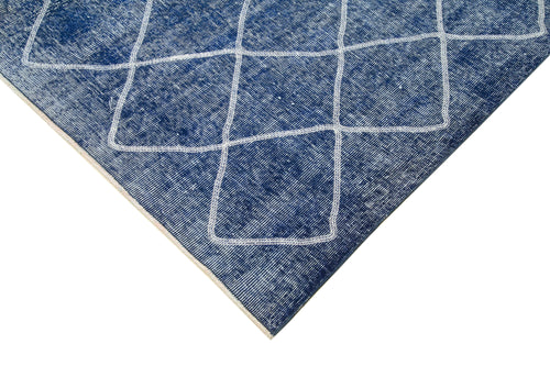 Geometric Carpet Blue Geometric Cotton Wool Handmade Area Rug 7'0'' x 10'4''
