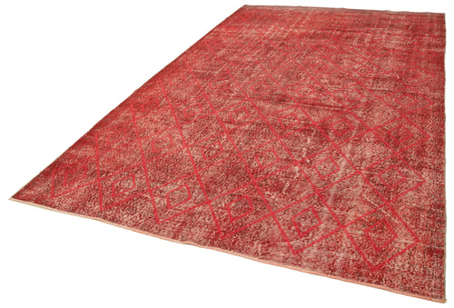 Geometric Carpet Red Geometric Cotton Wool Handmade Area Rug 6'9'' x 11'1''