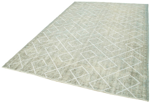 Geometric Carpet Grey Geometric Cotton Wool Handmade Area Rug 6'9'' x 10'4''