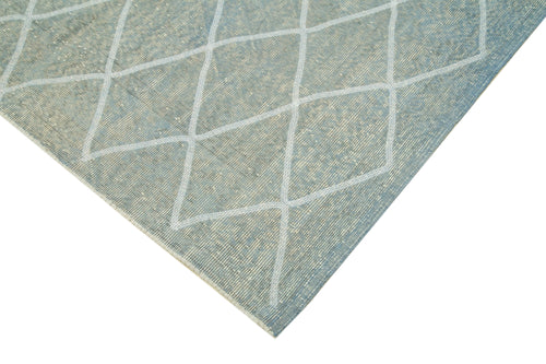 Geometric Carpet Blue Geometric Cotton Wool Handmade Area Rug 5'4'' x 8'8''