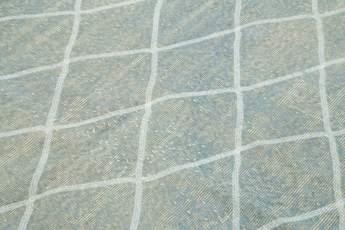 Geometric Carpet Blue Geometric Cotton Wool Handmade Area Rug 5'4'' x 8'8''