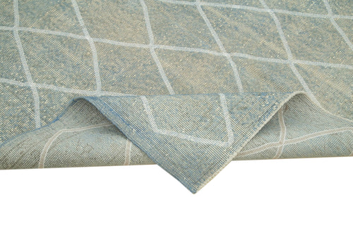 Geometric Carpet Blue Geometric Cotton Wool Handmade Area Rug 5'4'' x 8'8''