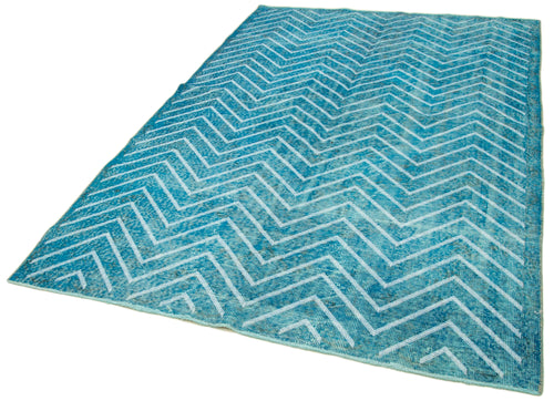 Geometric Carpet Turquoise Geometric Cotton Wool Handmade Area Rug 5'7'' x 8'11''
